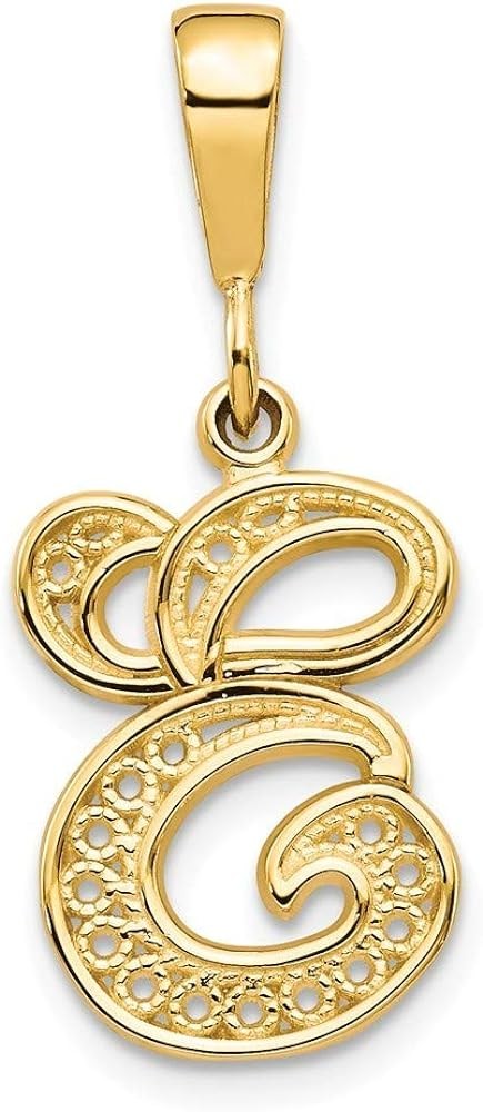 JewelryWeb 14k Yellow Gold Solid Polished Textured back Initial Charm - Measures 25.8x15.8mm - Initial Options: A B C D E F G H I J K L M N O P R S T V W