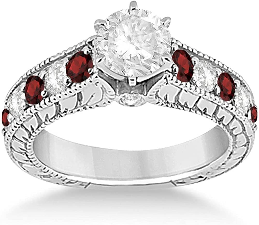 Antique Diamond and Garnet Bridal Gemstone Wedding Ring Set Hypoallergenic Palladium (3.12ct)