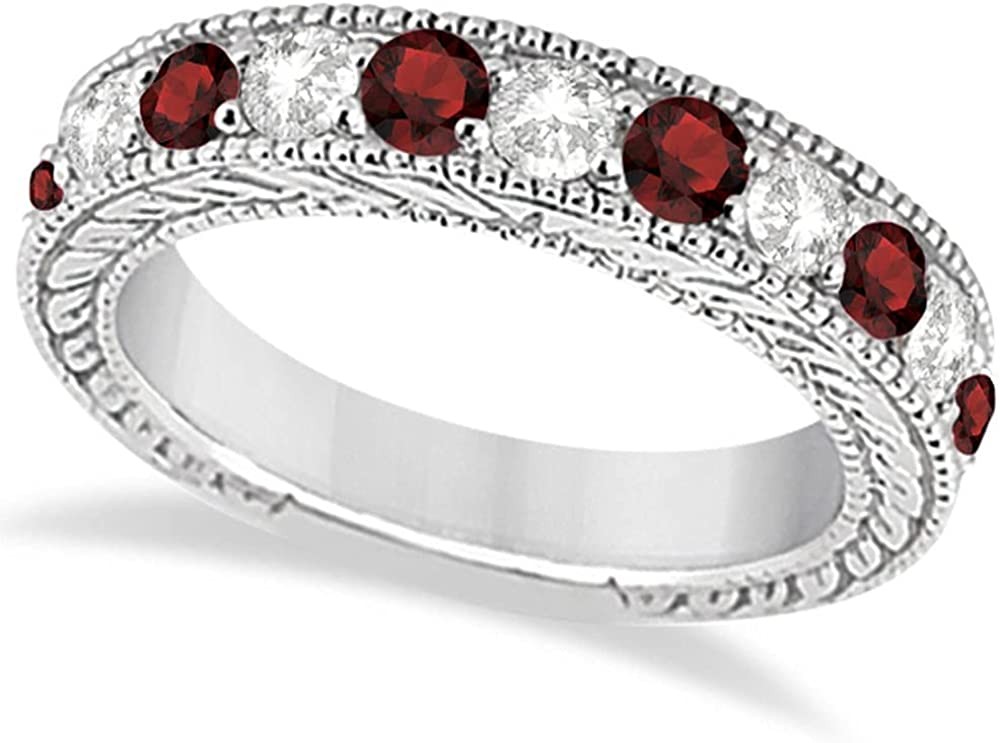 Antique Diamond and Garnet Bridal Gemstone Wedding Ring Set Hypoallergenic Palladium (3.12ct)