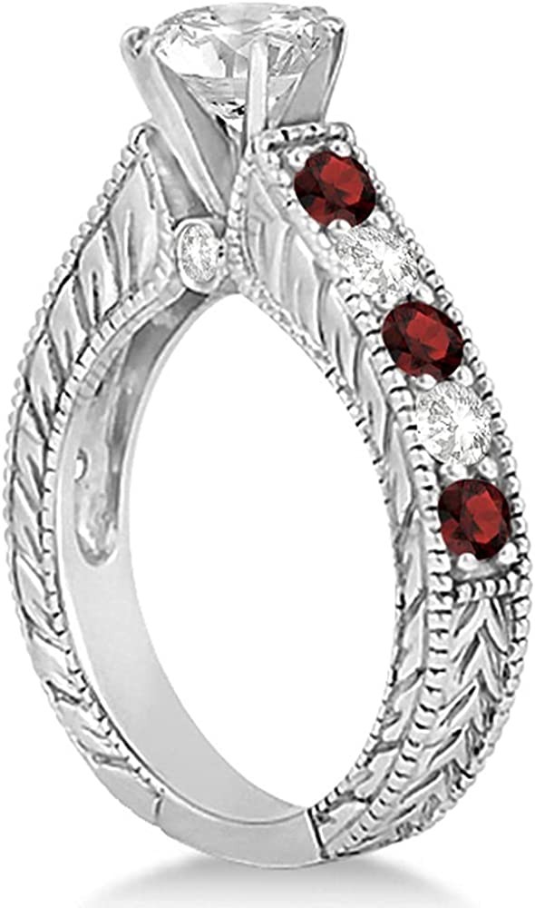 Antique Diamond and Garnet Bridal Gemstone Wedding Ring Set Hypoallergenic Palladium (3.12ct)