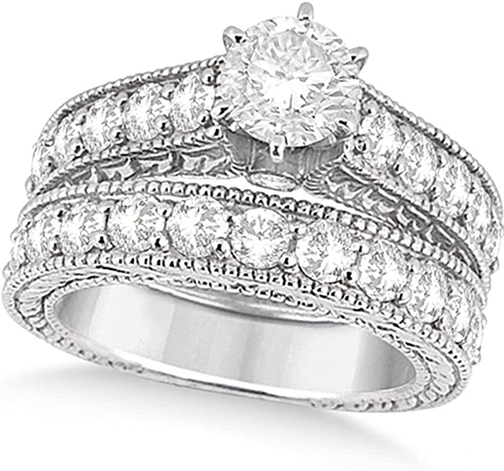 Women s Antique Diamond Wedding and Engagement Ring Set Platinum (3.15ct)