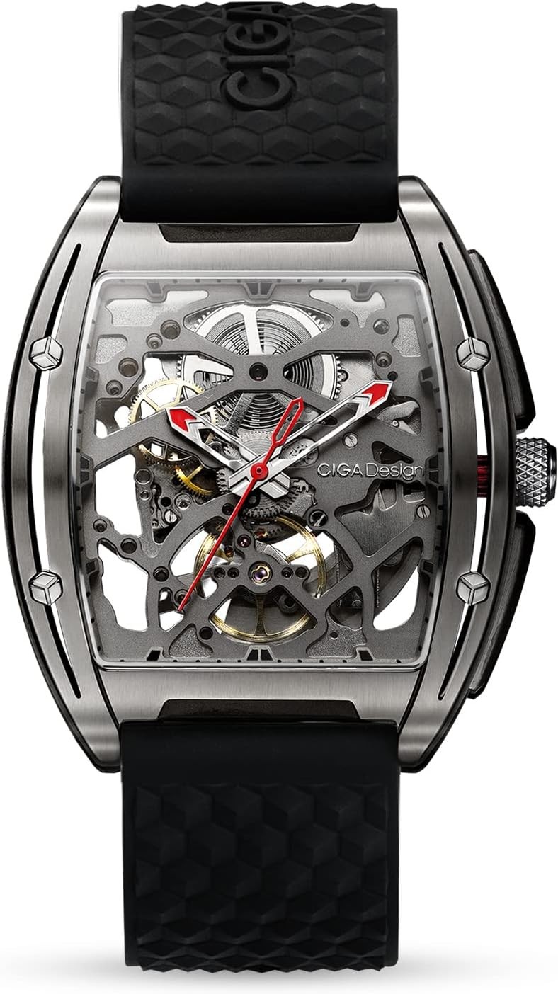 CIGA Design Skeleton Watch Z Series Titanium Automatic Mechanical Wristwatch Sapphire Tonneau Analog Men s Watches 3ATM Waterproof with Removable Silicone and Leather Strap Unisex Steampunk Gift