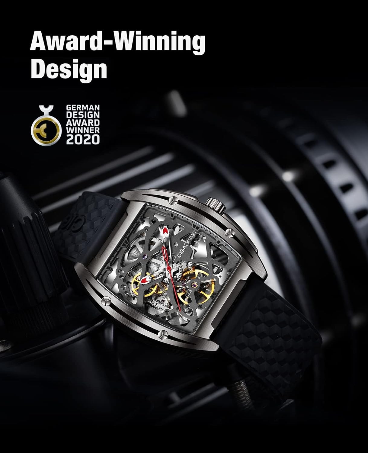 CIGA Design Skeleton Watch Z Series Titanium Automatic Mechanical Wristwatch Sapphire Tonneau Analog Men s Watches 3ATM Waterproof with Removable Silicone and Leather Strap Unisex Steampunk Gift