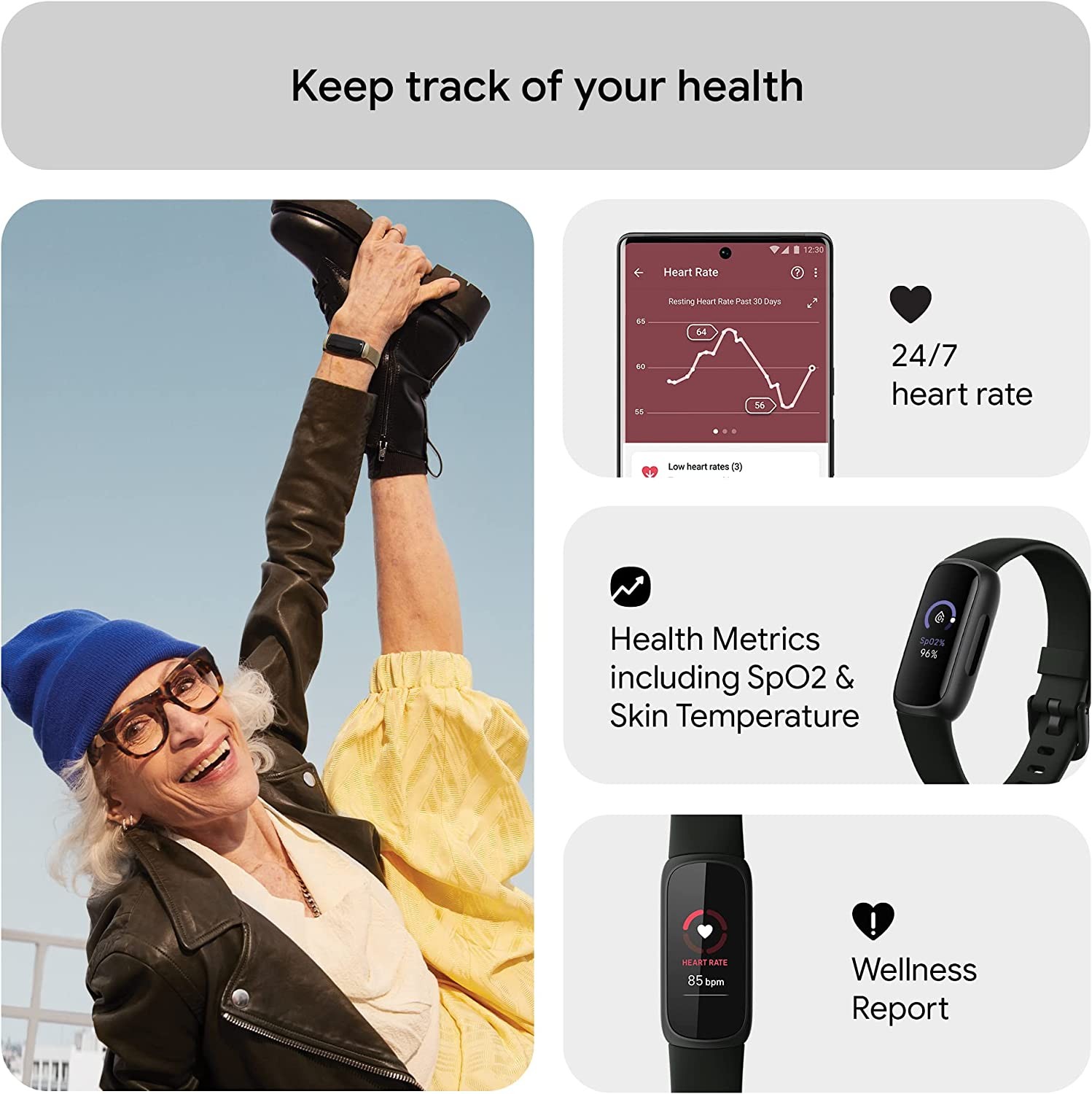Fitbit Inspire 3 Health & Fitness Tracker with Stress Management, Workout Intensity, Sleep Tracking, 24/7 Heart Rate and more, Midnight Zen/Black One Size (S & L Bands Included)