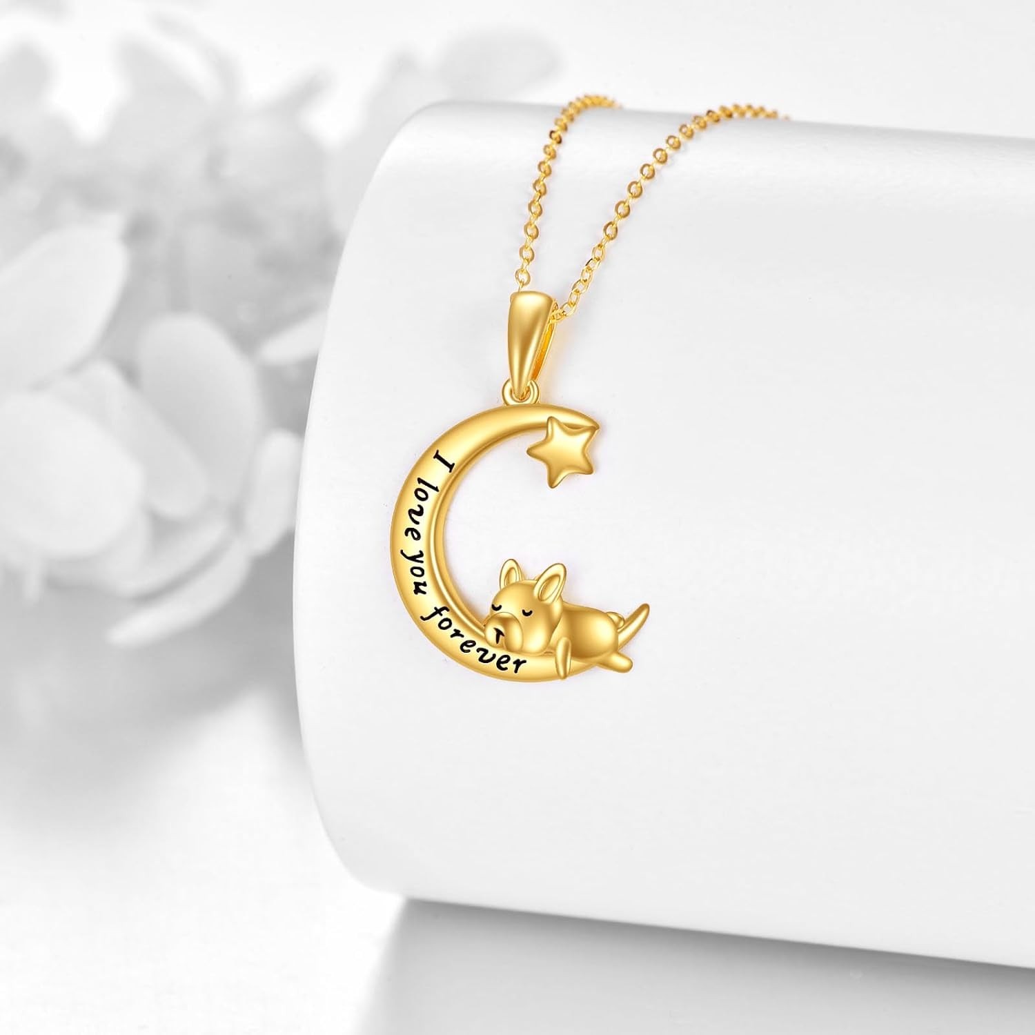 KECHO 14K Gold French Bulldog Necklace for Women, Heart Pendant Jewelry Birthday Gifts for Daughter Sister Teen Girls