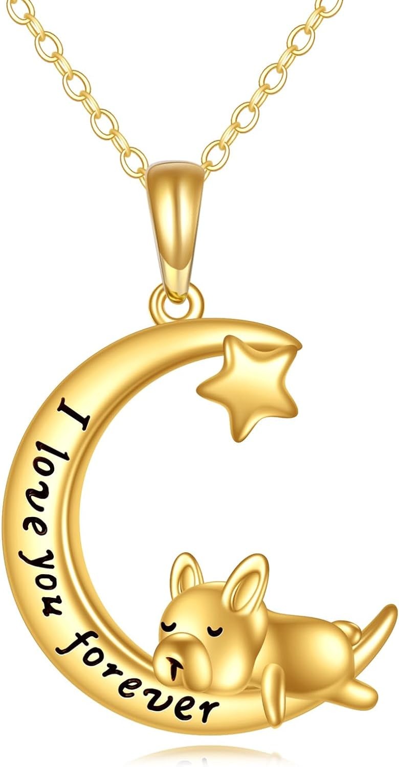 KECHO 14K Gold French Bulldog Necklace for Women, Heart Pendant Jewelry Birthday Gifts for Daughter Sister Teen Girls