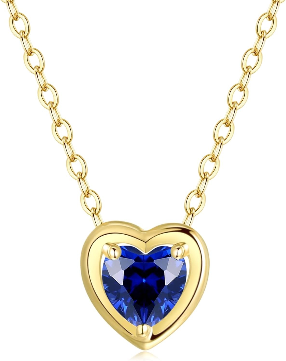 FANCIME 14K Solid Gold Gemstone Necklace Small Heart Shape Birthstone Solitaire Pendant Necklace Fine Jewelry Birthday Gift for Women Her, 16+2 Inch