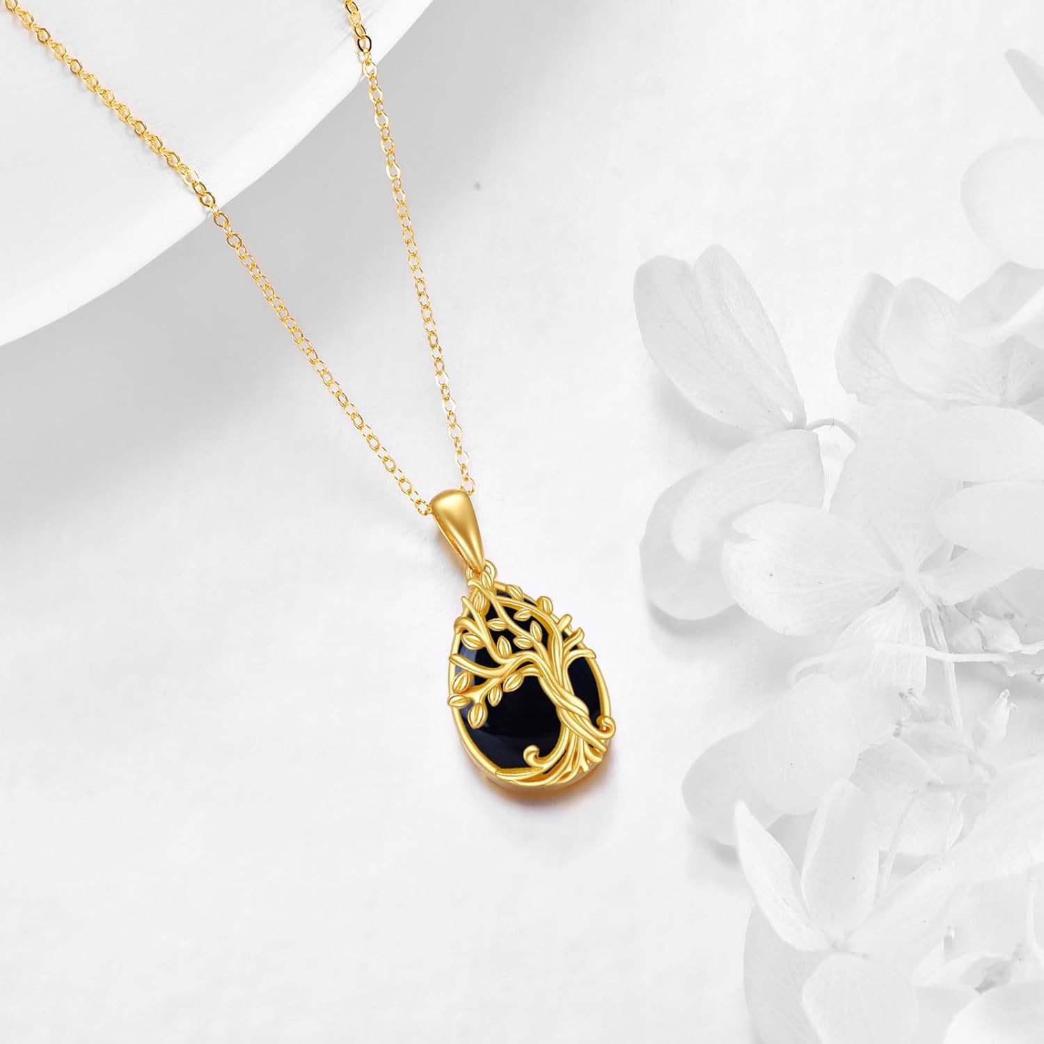 ELFRONT 14k Gold Tree of Life/Music Note/Sun Moon/Compass Necklace Tree of Life Jewelry Gifts for Women Girls