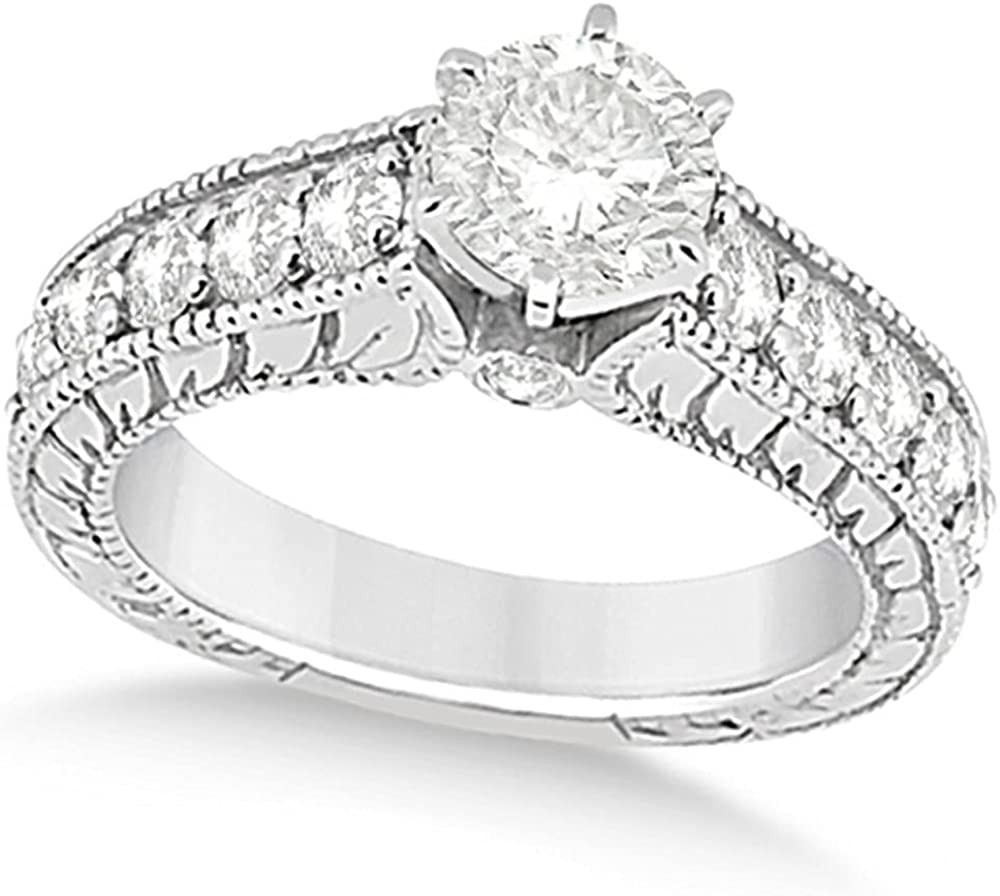 Women s Antique Diamond Wedding and Engagement Ring Set Platinum (3.15ct)