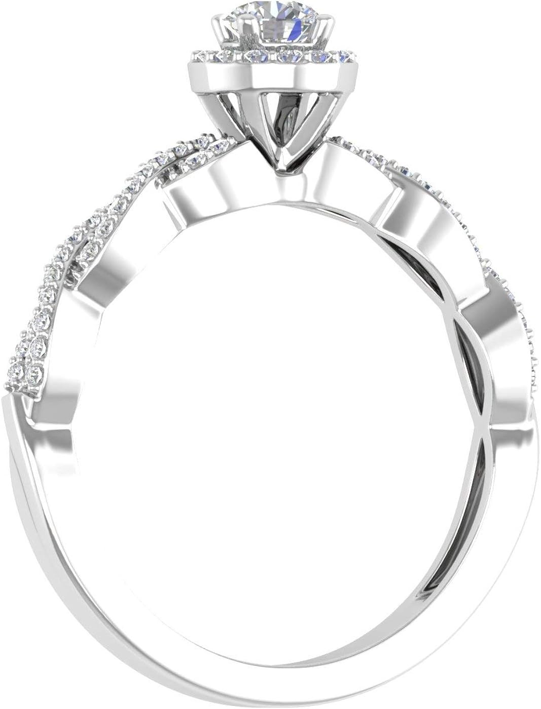 FINEROCK 14K Gold Round White Diamond Ladies Solitaire Swirl Halo Engagement Ring (0.40 Carat) (I1-I2 Clarity)