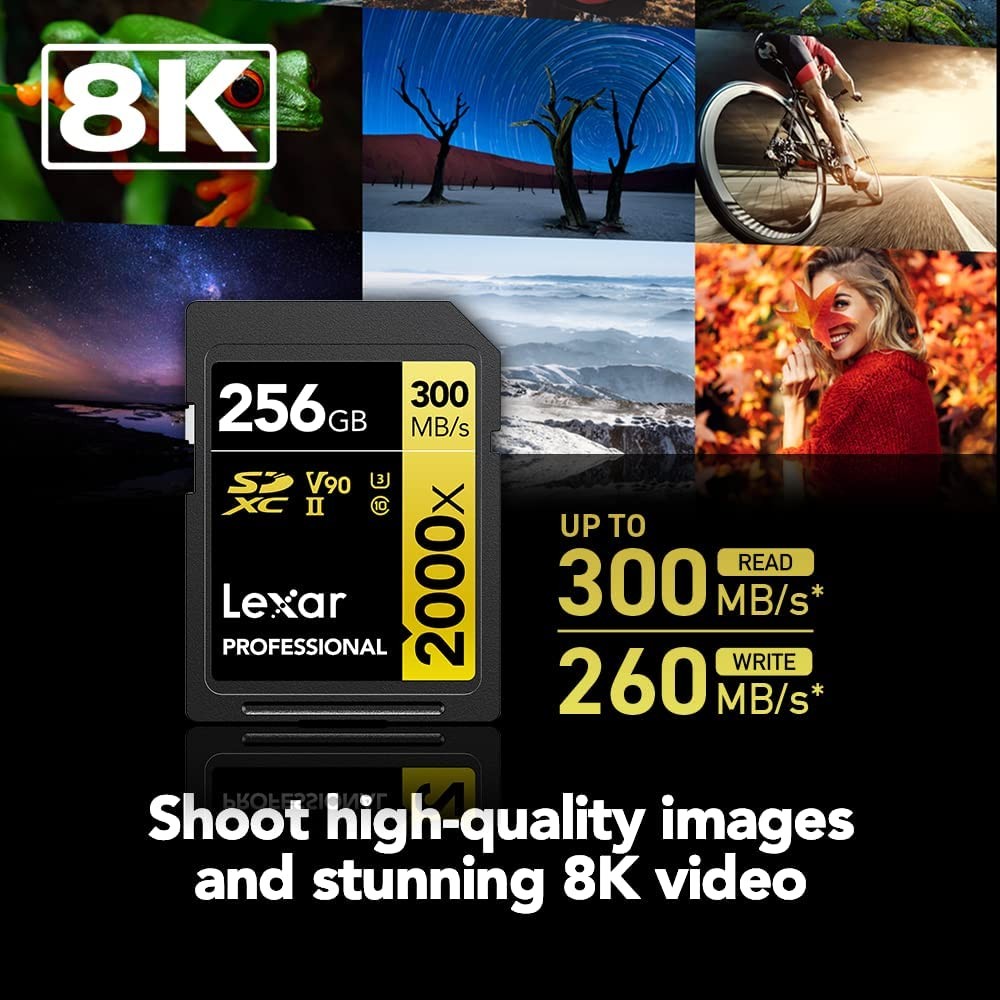 Lexar Professional 2000x 128GB SDXC UHS-II Card, Up To 300MB/s Read, for DSLR, Cinema-Quality Video Cameras (LSD2000128G-BNNNU)