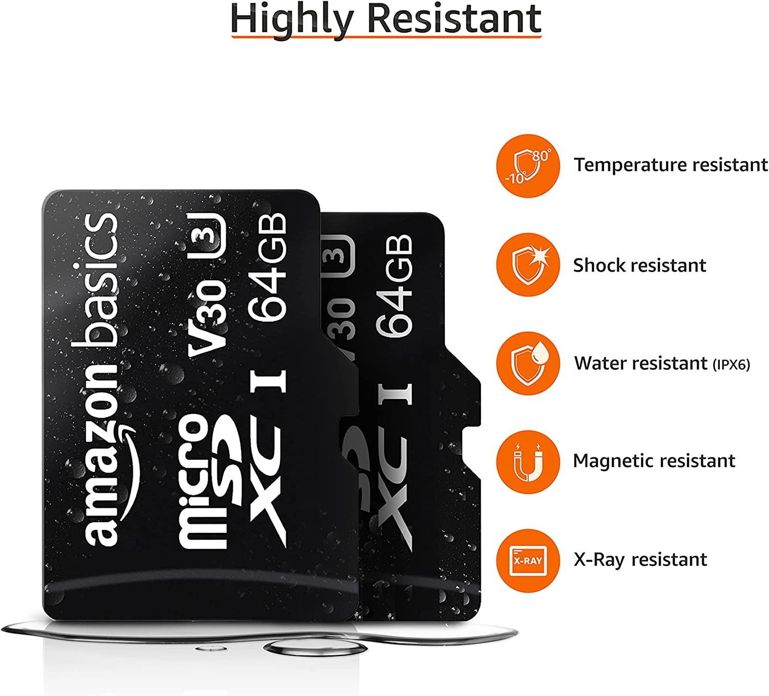 Amazon Basics microSDXC Memory Card with Full Size Adapter, A2, U3, Read Speed up to 100 MB/s, 64 GB - Pack of 2
