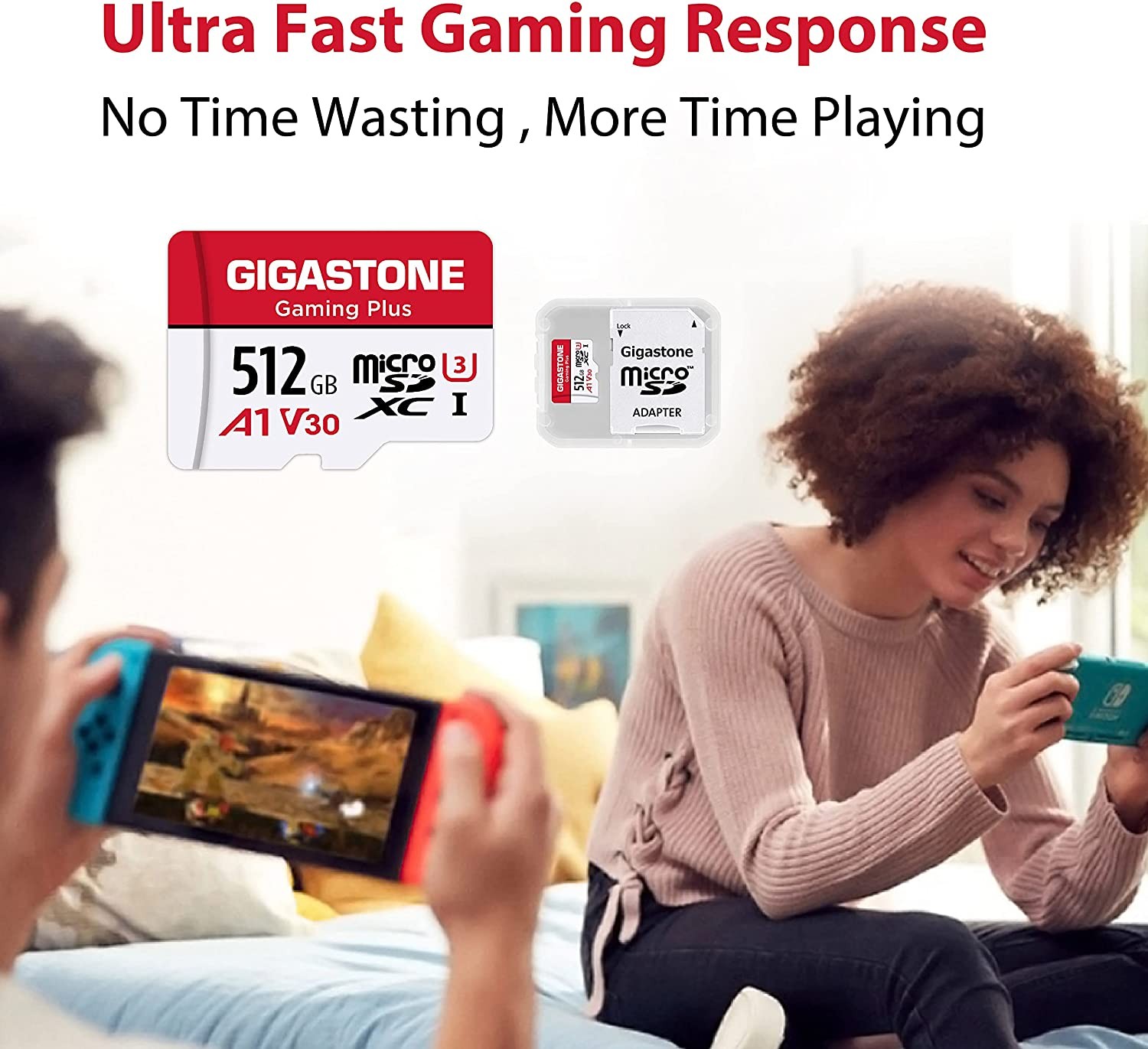 [Gigastone] 512GB Micro SD Card, Gaming Plus, MicroSDXC Memory Card for Nintendo-Switch, Wyze, GoPro, Dash Cam, Security Camera, 4K Video Recording, UHS-I A1 U3 V30 C10, up to 100MB/s, with Adapter