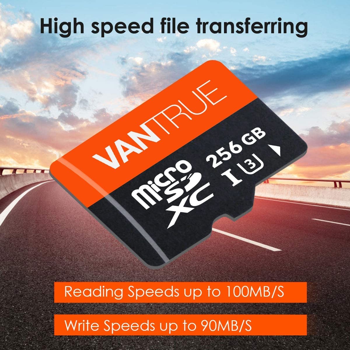 Vantrue 256GB microSDXC UHS-I U3 4K UHD Video High Speed Transfer Monitoring SD Card with Adapter for Dash Cams, Body Cams, Action Camera, Surveillance & Security Cams