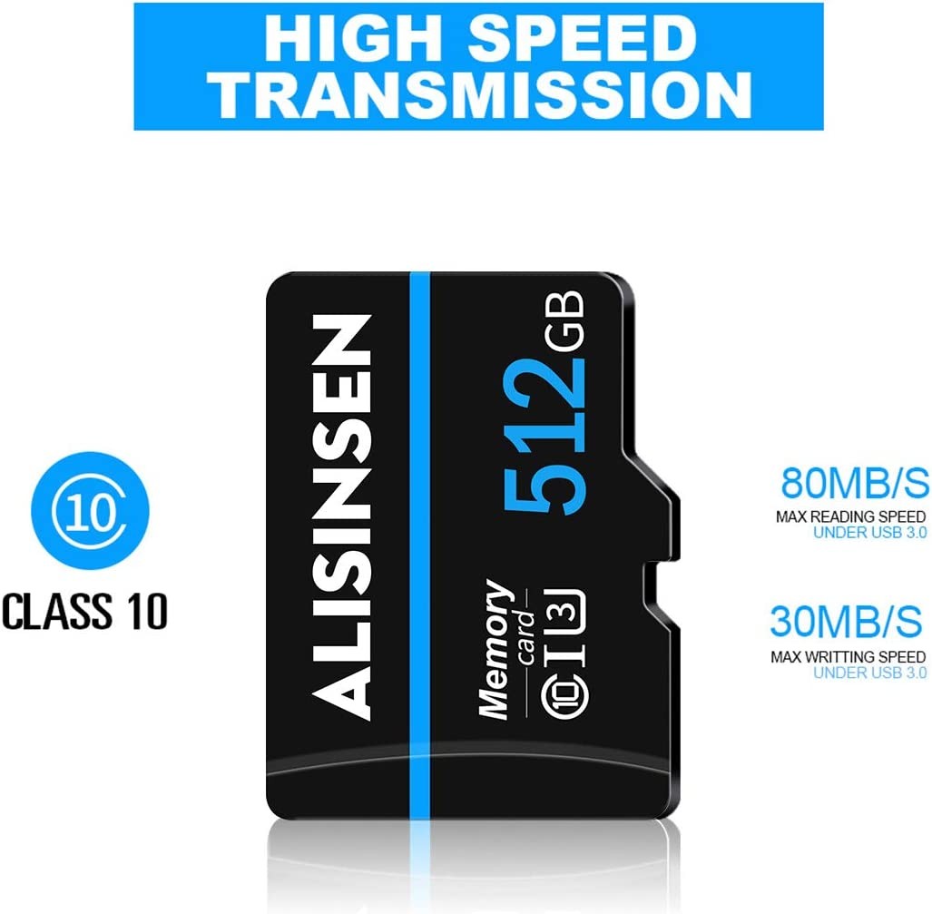 512GB Micro SD Card with SD Card Adapter Class 10 Memory Card 512GB for Class 10 TF Card for Android Smartphone Digital Camera Tablet and Drone 512GB