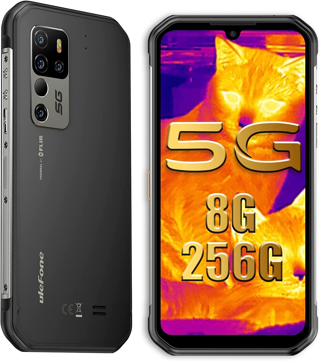 Ulefone Armor 11T 5G Rugged Smartphone, 256GB+8GB Rugged Phone, Thermal Imaging Camera, IP68/69K, Android 11, 48MP Triple Camera, 6.1 inch HD+, NFC, 5200mAh QI 10W Wireless Charging, Compass