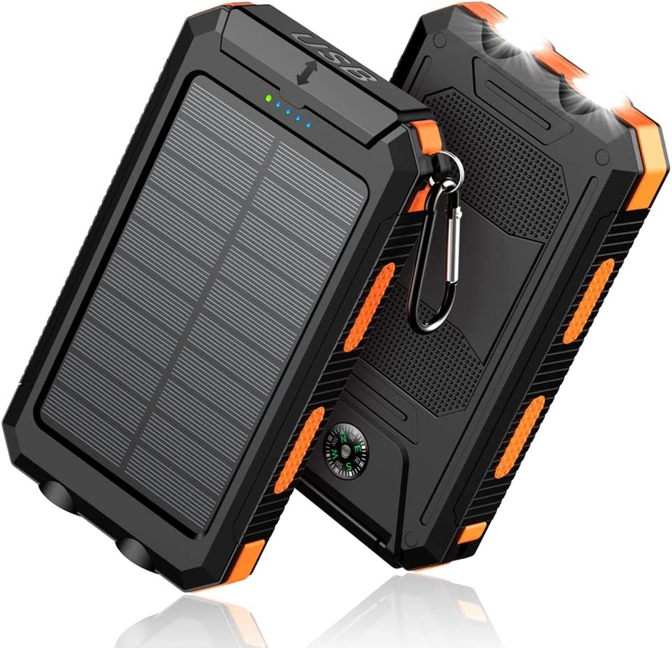 Solar-Charger-Power-Bank - 36800mAh Portable Charger,QC3.0 Fast Charger Dual USB Port Built-in Led Flashlight and Compass for All Cell Phone and Electronic Devices(Orange)