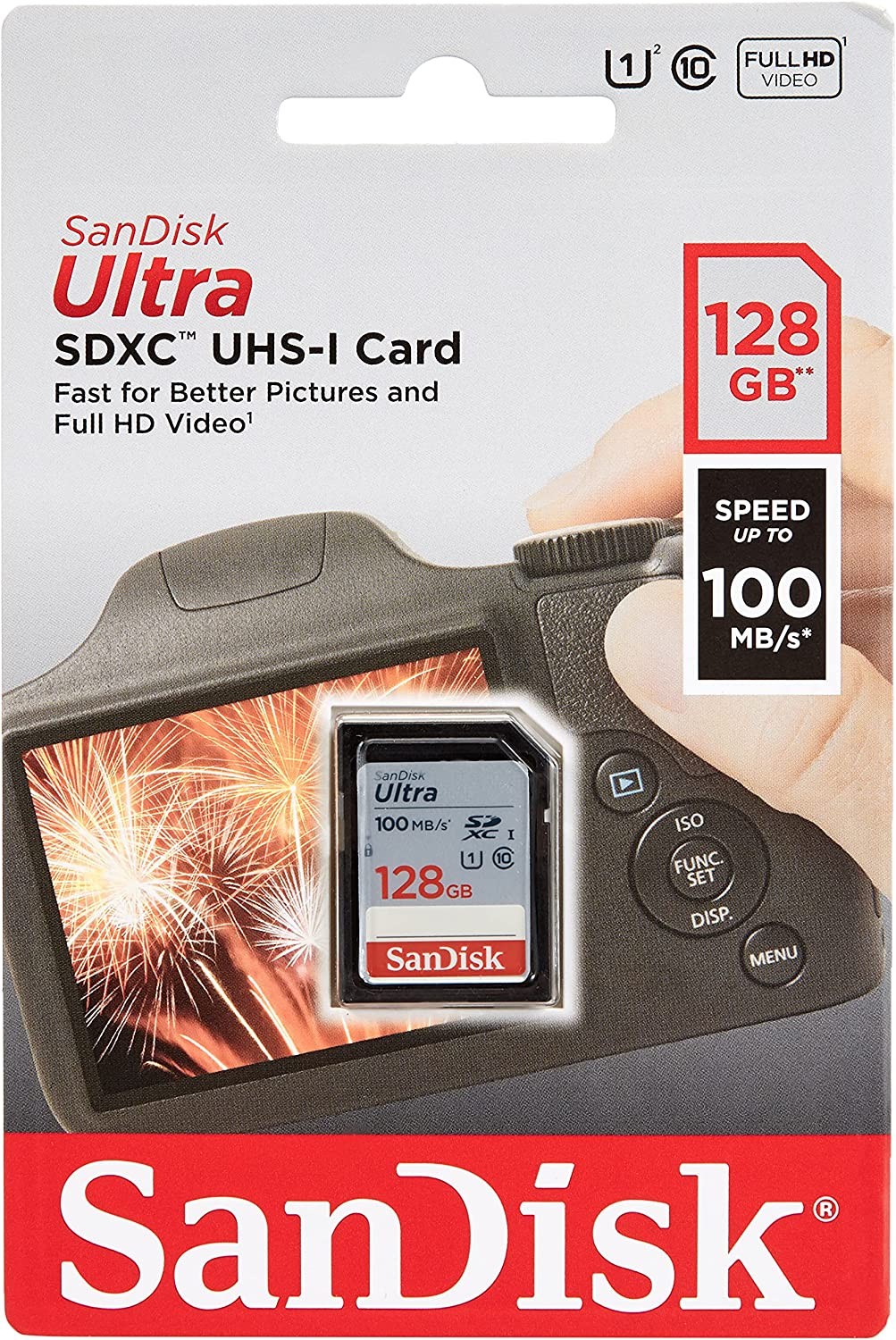 SanDisk 128GB Ultra SDXC UHS-I Memory Card - 100MB/s, C10, U1, Full HD, SD Card - SDSDUNR-128G-GN6IN