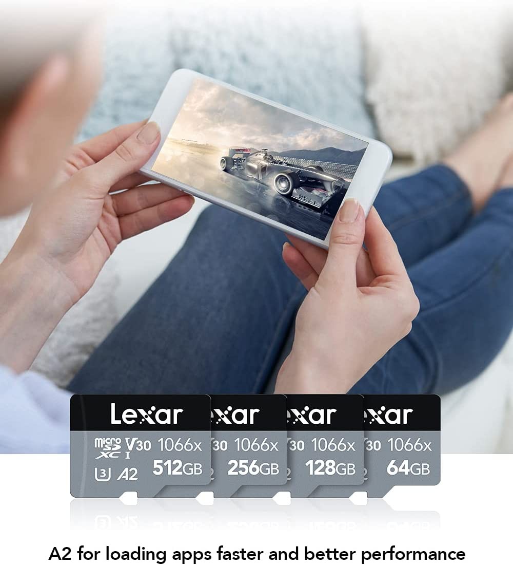 Lexar Professional 1066x 256GB MicroSDXC UHS-I Card with SD Adapter SILVER Series, Up to 160MB/s Read, for Action Cameras, Drones, High-End Smartphones and Tablets (LMS1066256G-BNANU)