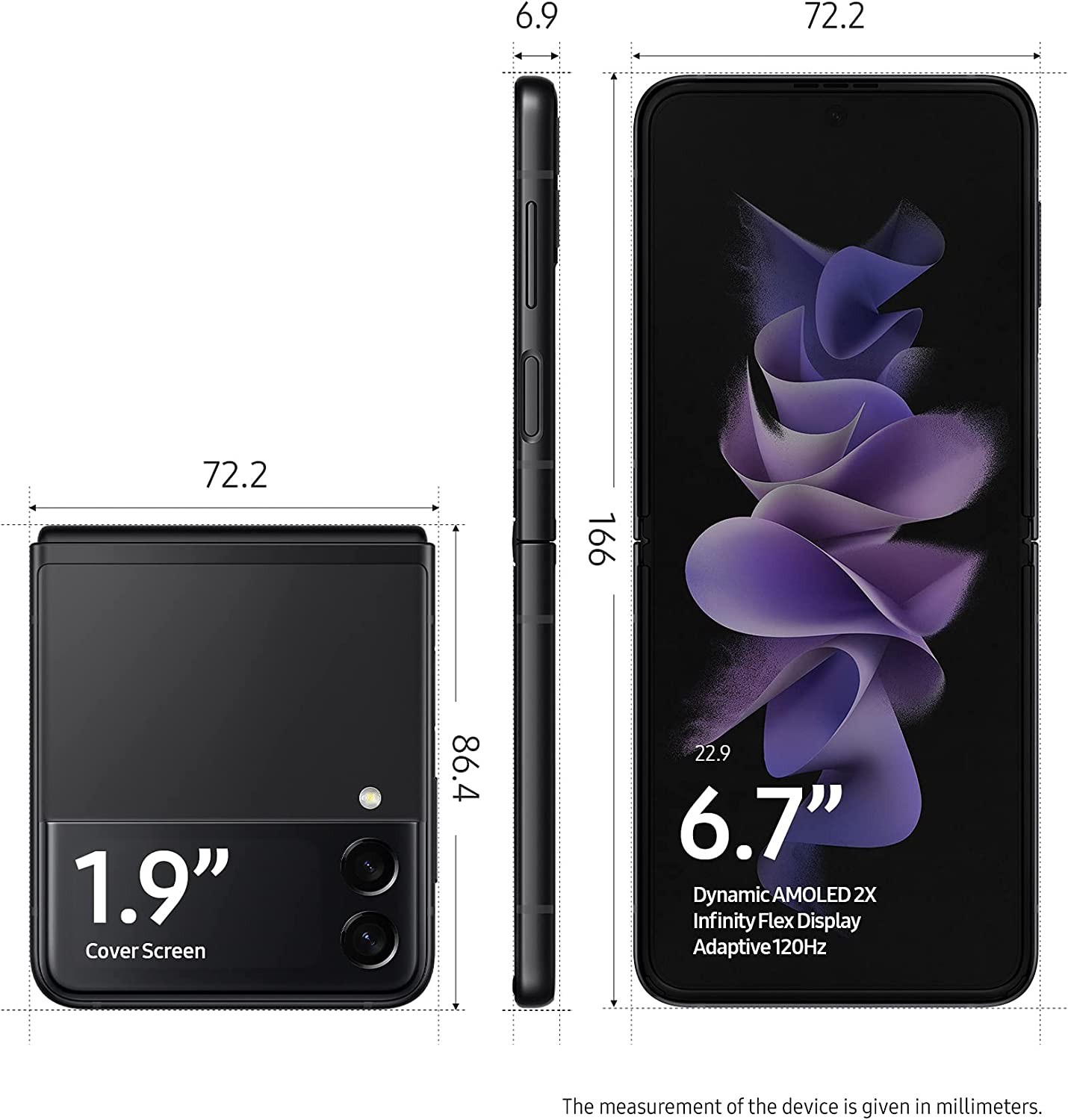 SAMSUNG Galaxy Z Flip 3 5G Cell Phone, Factory Unlocked Android Smartphone, 128GB, Flex Mode, Super Steady Camera, Ultra Compact, US Version, Phantom Black