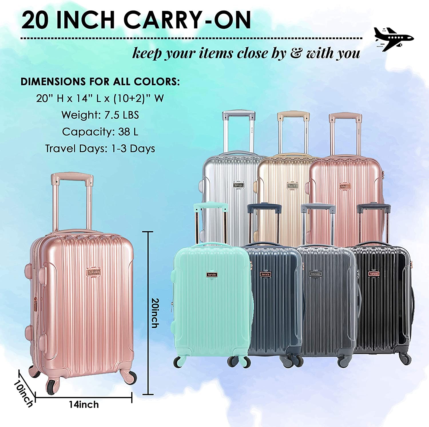 kensie Women s Alma Hardside Spinner Luggage, Rose Gold, Carry-On 20-Inch