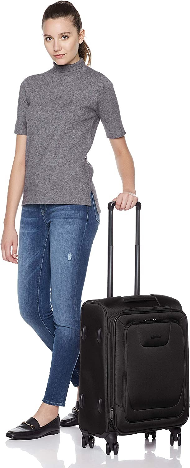 Amazon Basics Expandable Softside Carry-On Spinner Luggage Suitcase With TSA Lock And Wheels - 23 Inch, Black