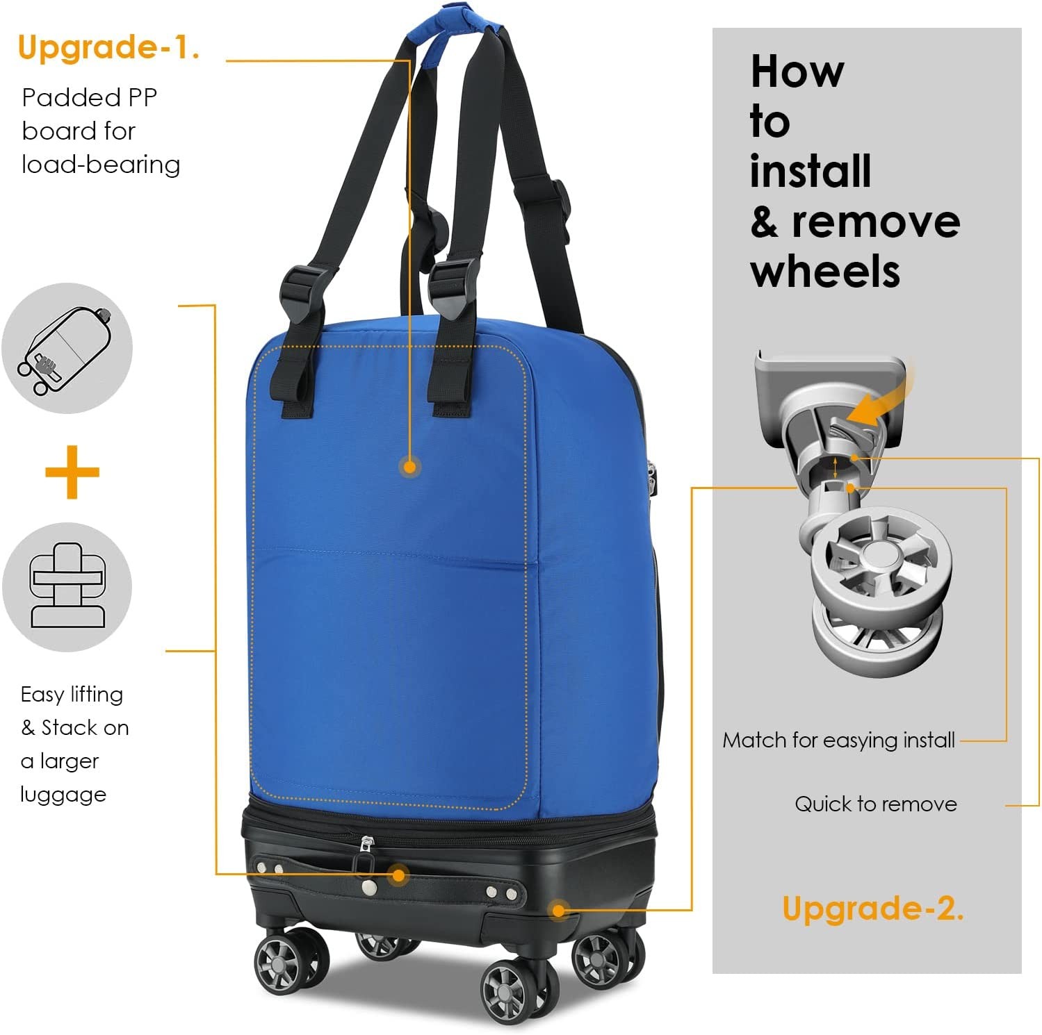VERAGE Expandable Foldable Luggage Bag Collapsible Suitcases Rolling Travel Duffel Bag Lightweight Suit Case with Detachable Spinner Wheels(Blue,21 Inch Expands into 24 Inch)