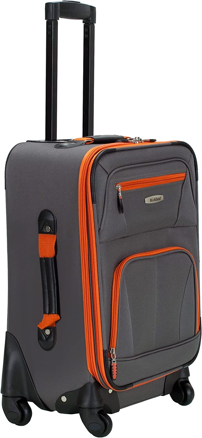 Rockland Pasadena Softside Spinner Wheel Luggage, Charcoal, Carry-On 20-Inch