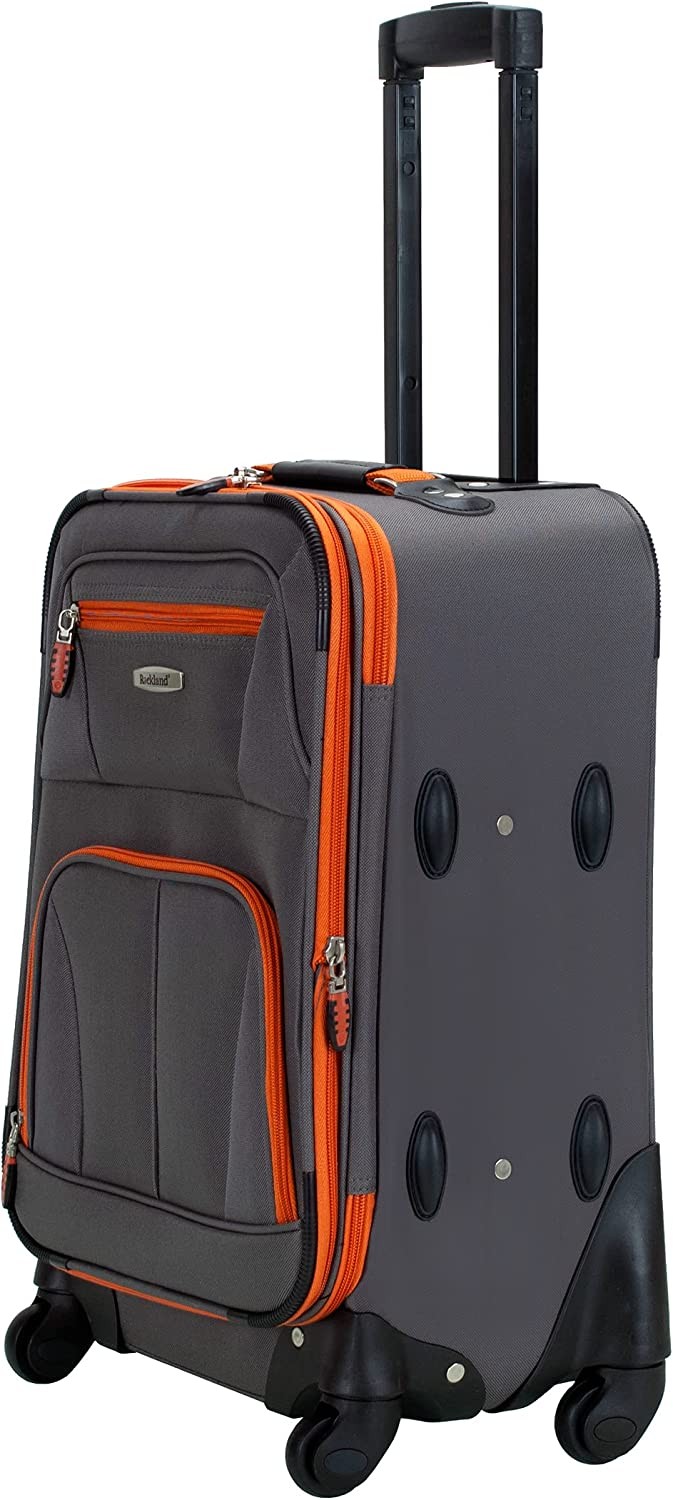 Rockland Pasadena Softside Spinner Wheel Luggage, Charcoal, Carry-On 20-Inch
