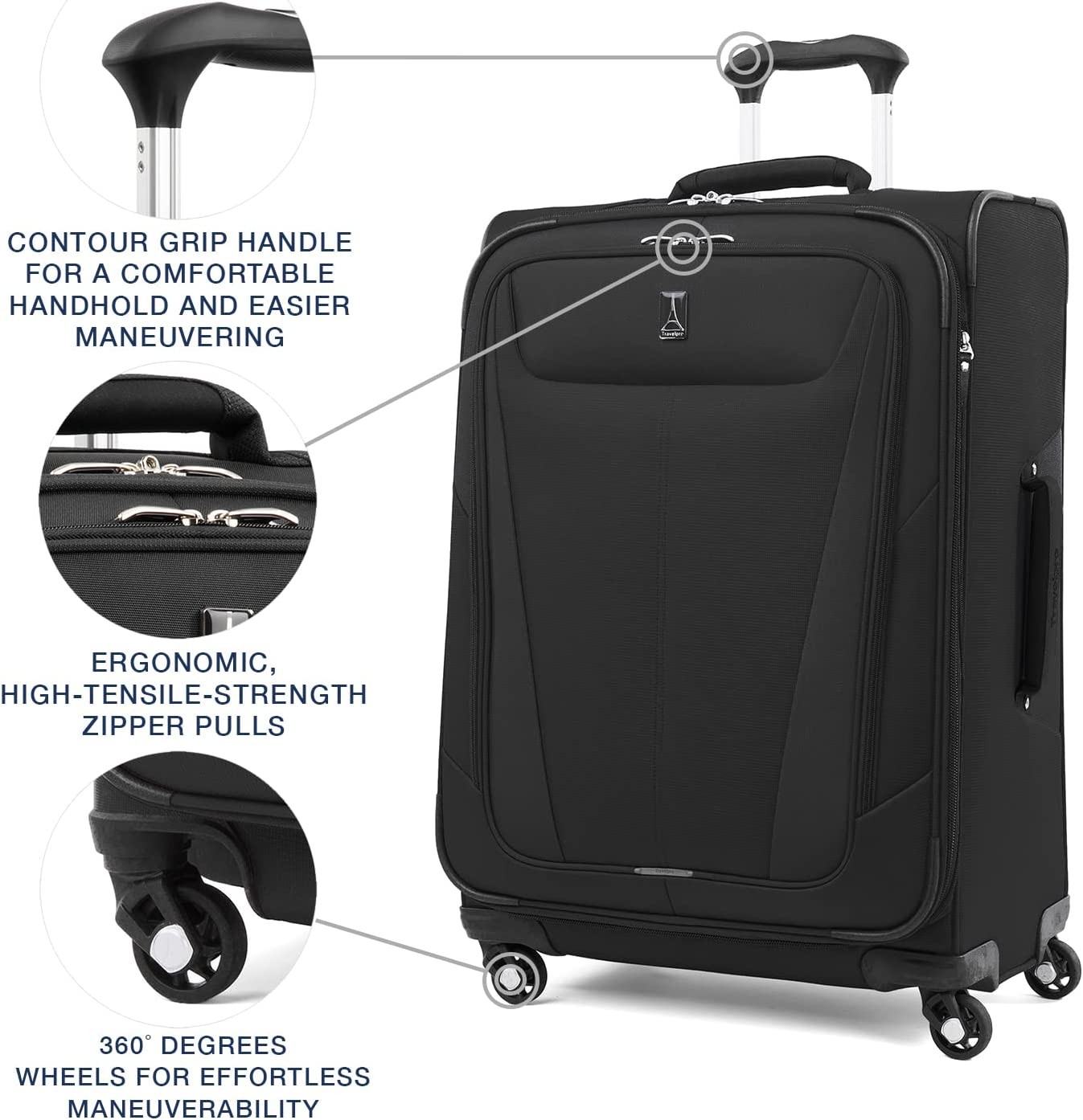 Travelpro Maxlite 5 Softside Expandable Luggage with 4 Spinner Wheels, Lightweight Suitcase, Men and Women, Black, Checked-Medium 25-Inch
