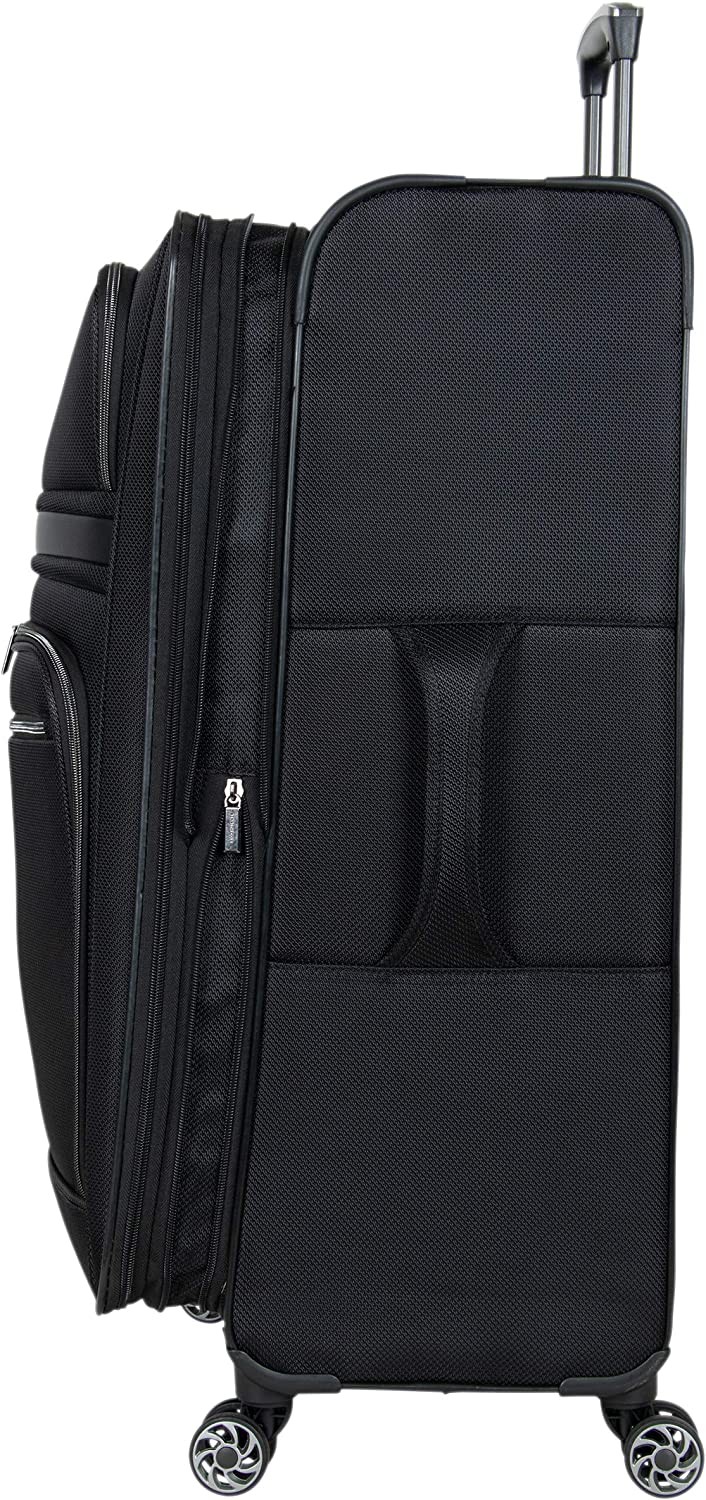 Kenneth Cole Reaction Rugged Roamer Luggage Collection Lightweight Softside Expandable 8-Wheel Spinner Travel Suitcase Bag, Black, 2-Piece (20" Carry-On / 28" Check Size)