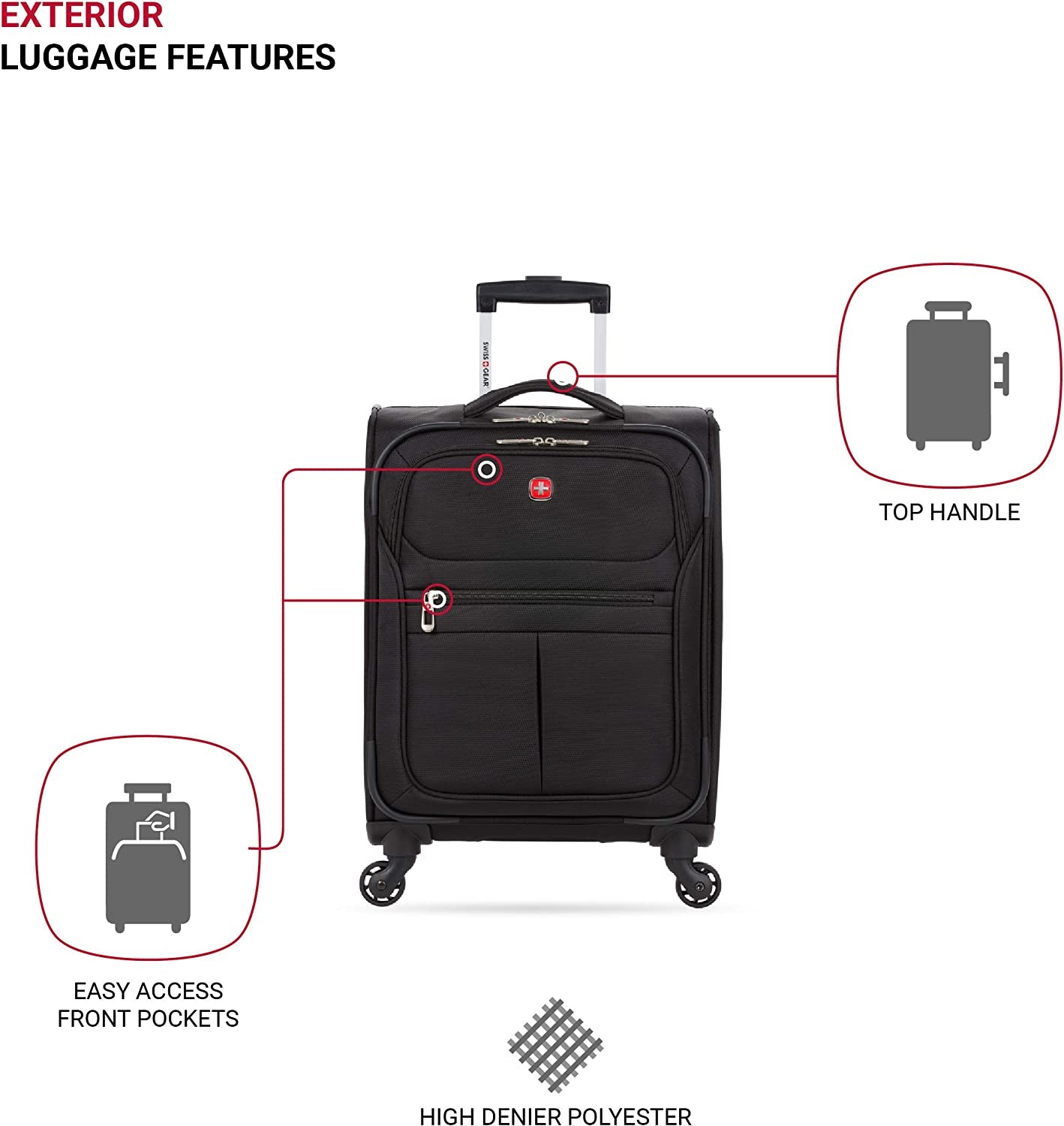 SwissGear 4010 Softside Luggage with Spinner Wheels, Black, Carry-On 18-Inch