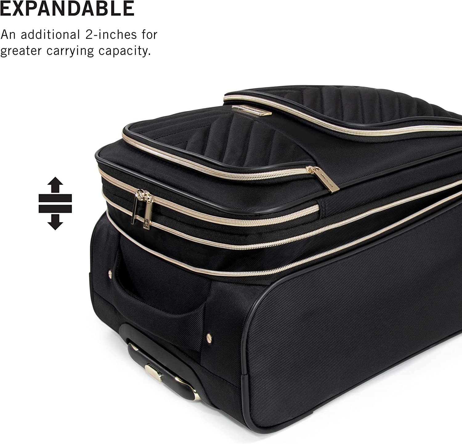 Kenneth Cole Reaction Women s Chelsea Luggage Chevron Softside 8-Wheel Spinner Expandable Suitcase Collection, Black, 24-Inch Checked