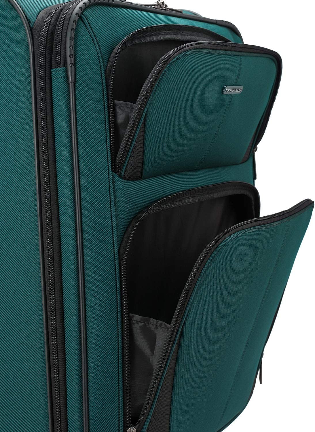 U.S. Traveler Aviron Bay Expandable Softside Luggage with Spinner Wheels, Teal, Checked-Large 31-Inch