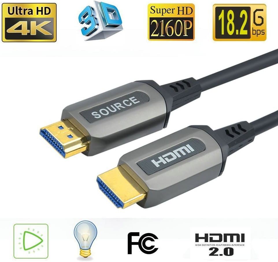 Jeirdus 50ft AOC HDMI Fiber Optic Cable Ultra HDR HDMI2.0b 18 Gbps,Support 4K60HZ ARC HDR10 HDCP2.2, Dolby Vision, Light Speed Slim and Flexible