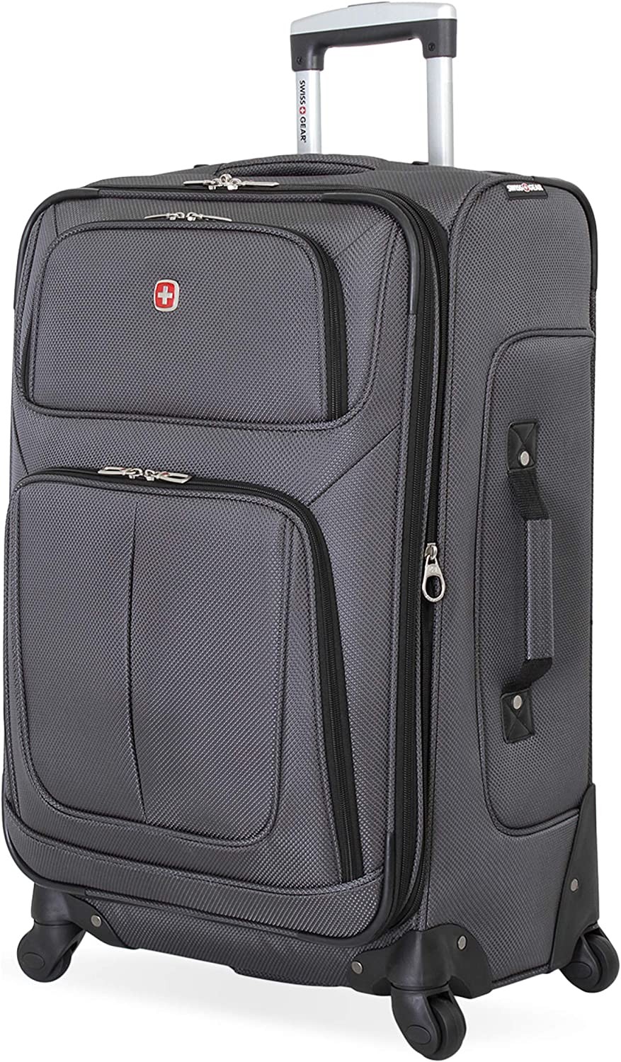 SwissGear Sion Softside Expandable Luggage, Dark Grey, Checked-Medium 25-Inch