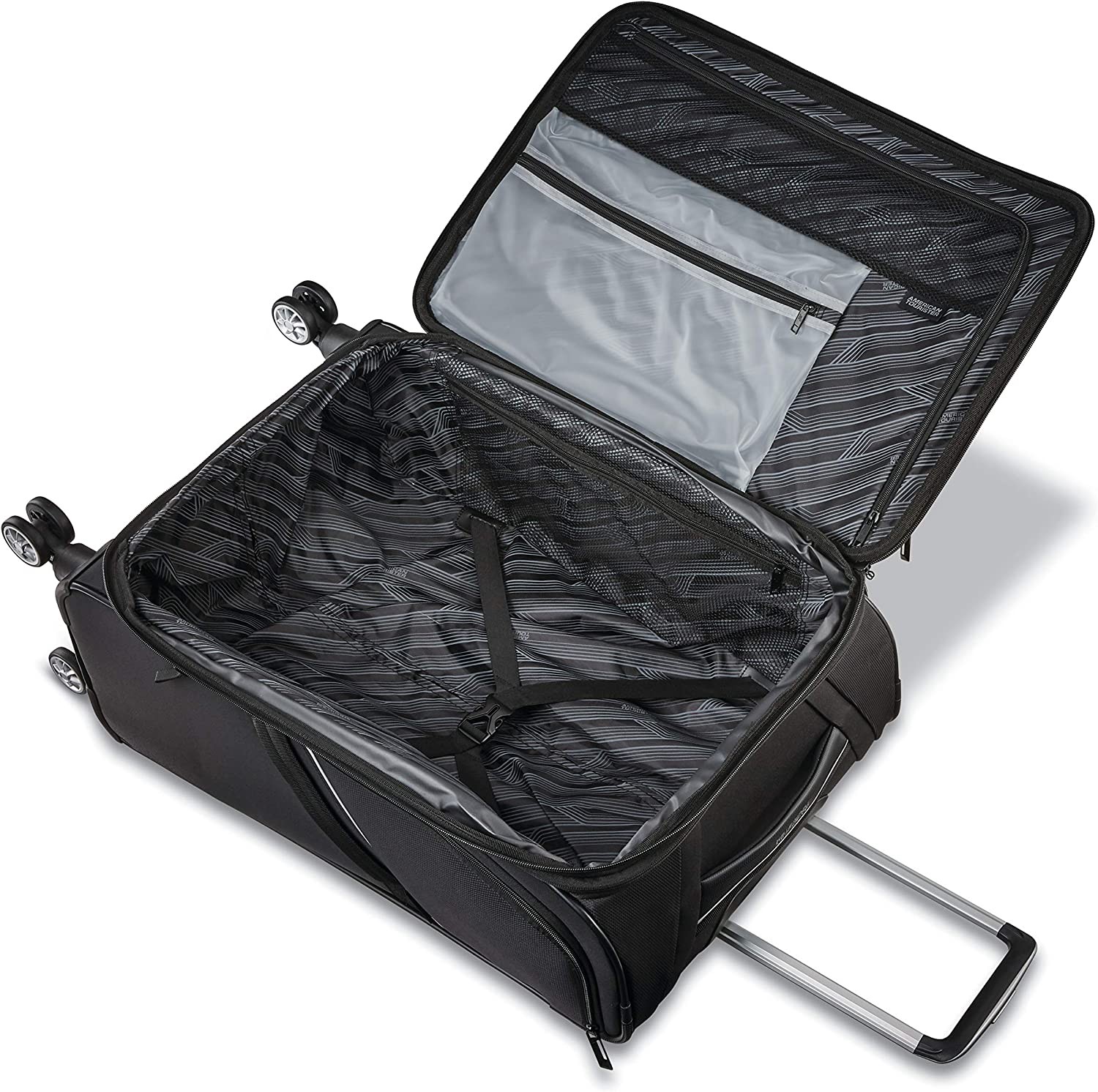 American Tourister Zoom Turbo Softside Expandable Spinner Wheel Luggage, Black, Carry-On 20-Inch