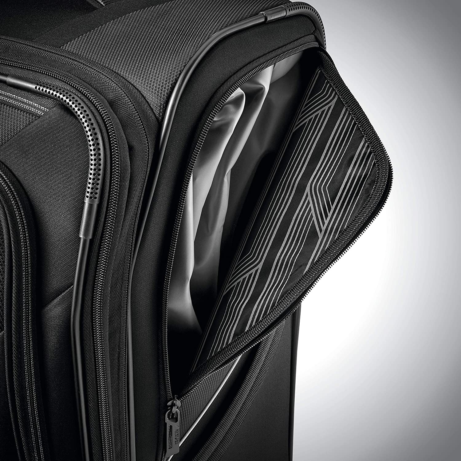 American Tourister Zoom Turbo Softside Expandable Spinner Wheel Luggage, Black, Carry-On 20-Inch