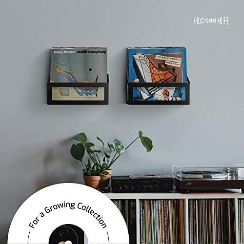 Hudson Hi-Fi Wall Mount Vinyl Record Storage 25-Album Display Holder - Black Satin - Two Pack
