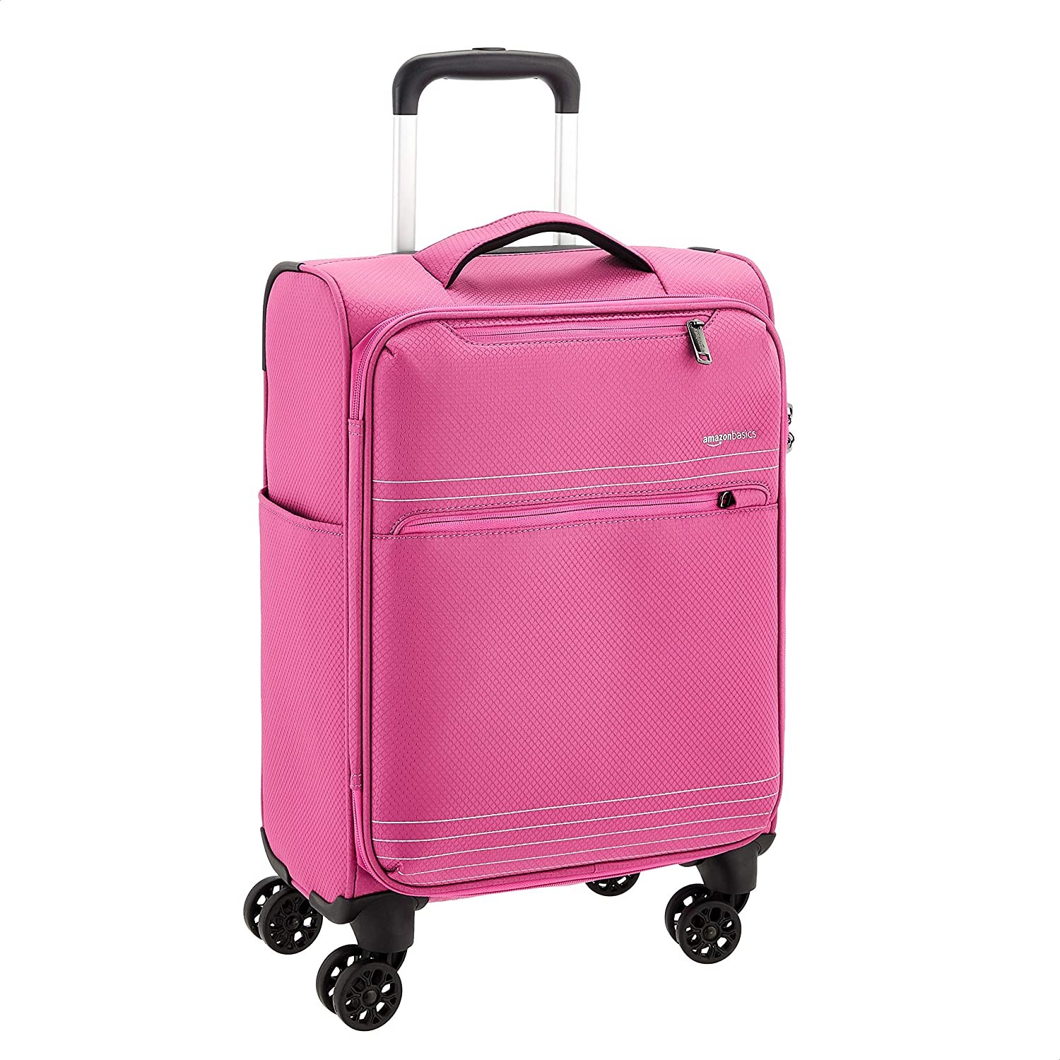 Amazon Basics Lightweight Luggage, Softside Spinner Travel Suitcase with Wheels - 22 Inch, Pink