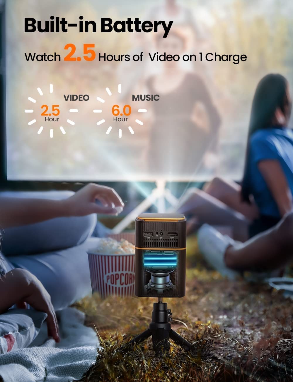 Mini Projector, FATORK 5G WiFi DLP Smart Portable Movie Projectors, Pocket Monster Outdoor Projector for Phone 1080P HD Support Wireless Video Travel Short Throw, Compatible with iOS/Android/HDMI/USB