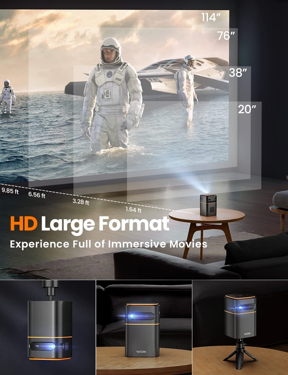 Mini Projector, FATORK 5G WiFi DLP Smart Portable Movie Projectors, Pocket Monster Outdoor Projector for Phone 1080P HD Support Wireless Video Travel Short Throw, Compatible with iOS/Android/HDMI/USB