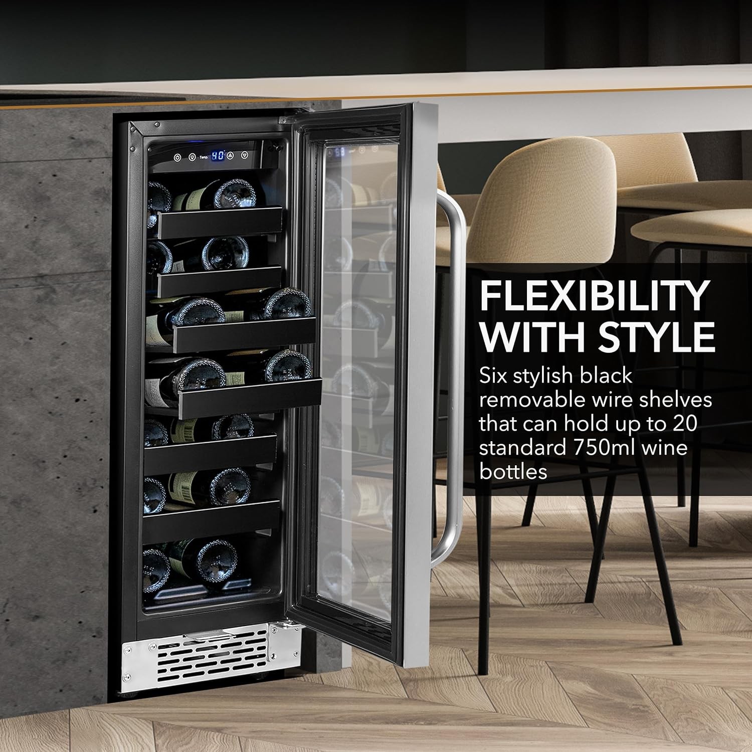 Whynter BWR-208SB Stainless Steel 12 inch Built Undercounter Wine Refrigerator with Reversible Door, Digital Control and Lock, 20-Bottle