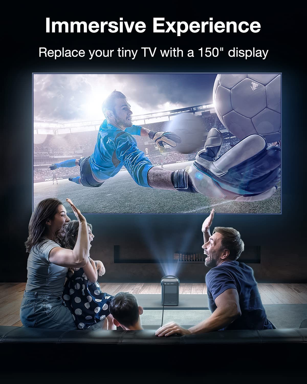 WiFi Projector Native 1080P, 4K Supported Portable Projector Netflix-Licensed, Android TV 10.0 Movie Projector with 9000Lumens, 2.4/5G WiFi, 4D Keystone Correction, 120" Screen and Google Assistant