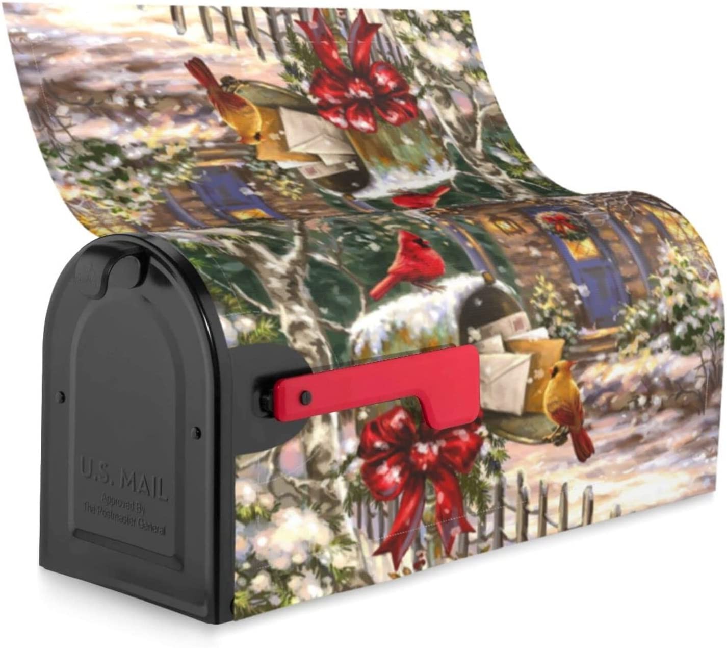 Christmas Cardinal Bird Winter Mailbox Cover Magnetic Waterproof Mailbox Wraps Post Letter Box Garden Yard Outdoor Decorations 21x18 in