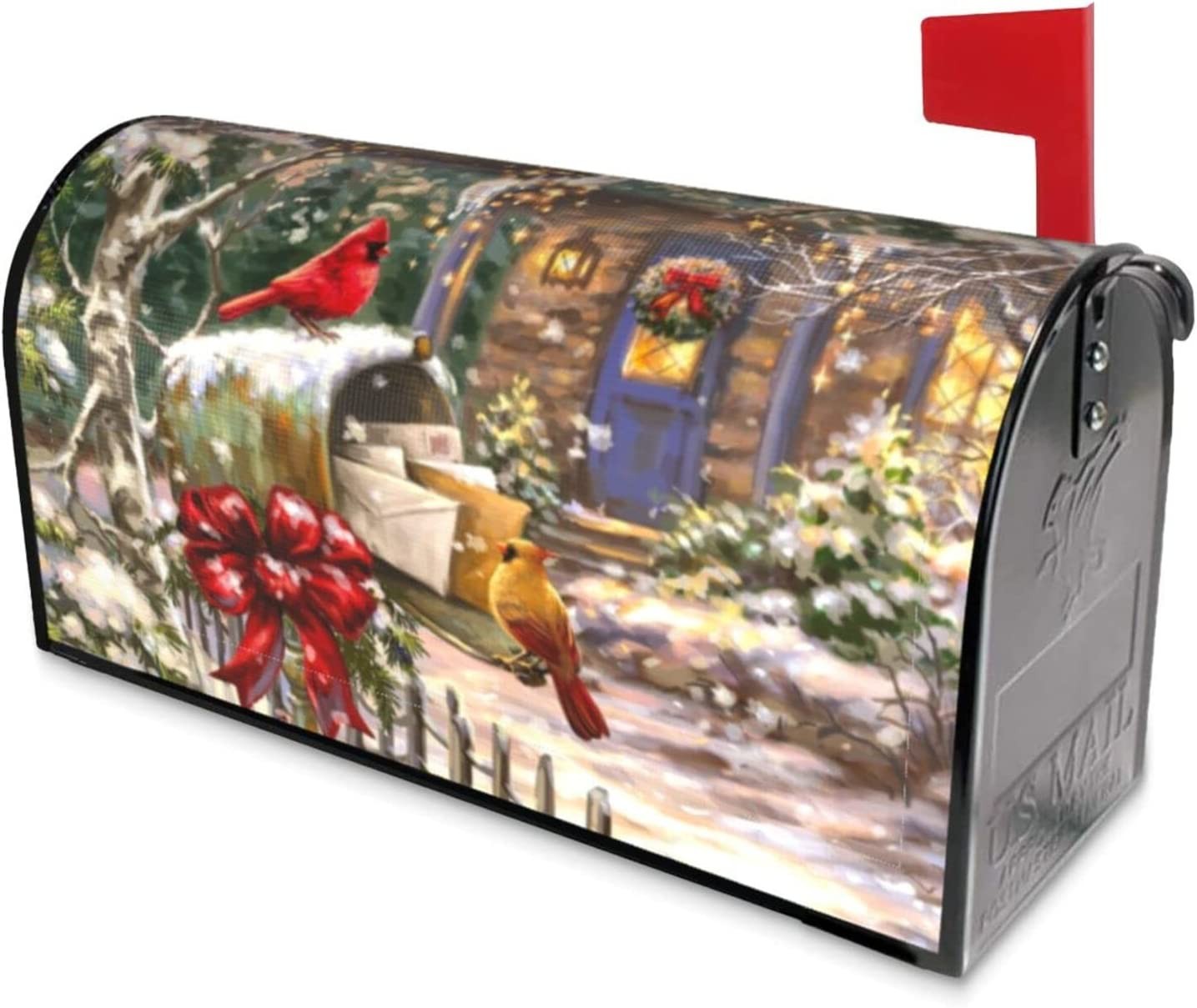 Christmas Cardinal Bird Winter Mailbox Cover Magnetic Waterproof Mailbox Wraps Post Letter Box Garden Yard Outdoor Decorations 21x18 in