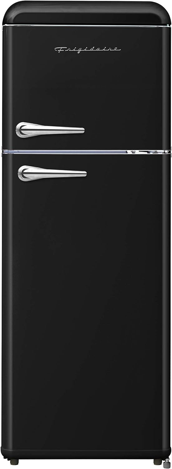 FRIGIDAIRE EFR756-BLACK EFR756, 2 Door Apartment Size Retro Refrigerator with Top Freezer, Chrome Handles, 7.5 cu ft, Black