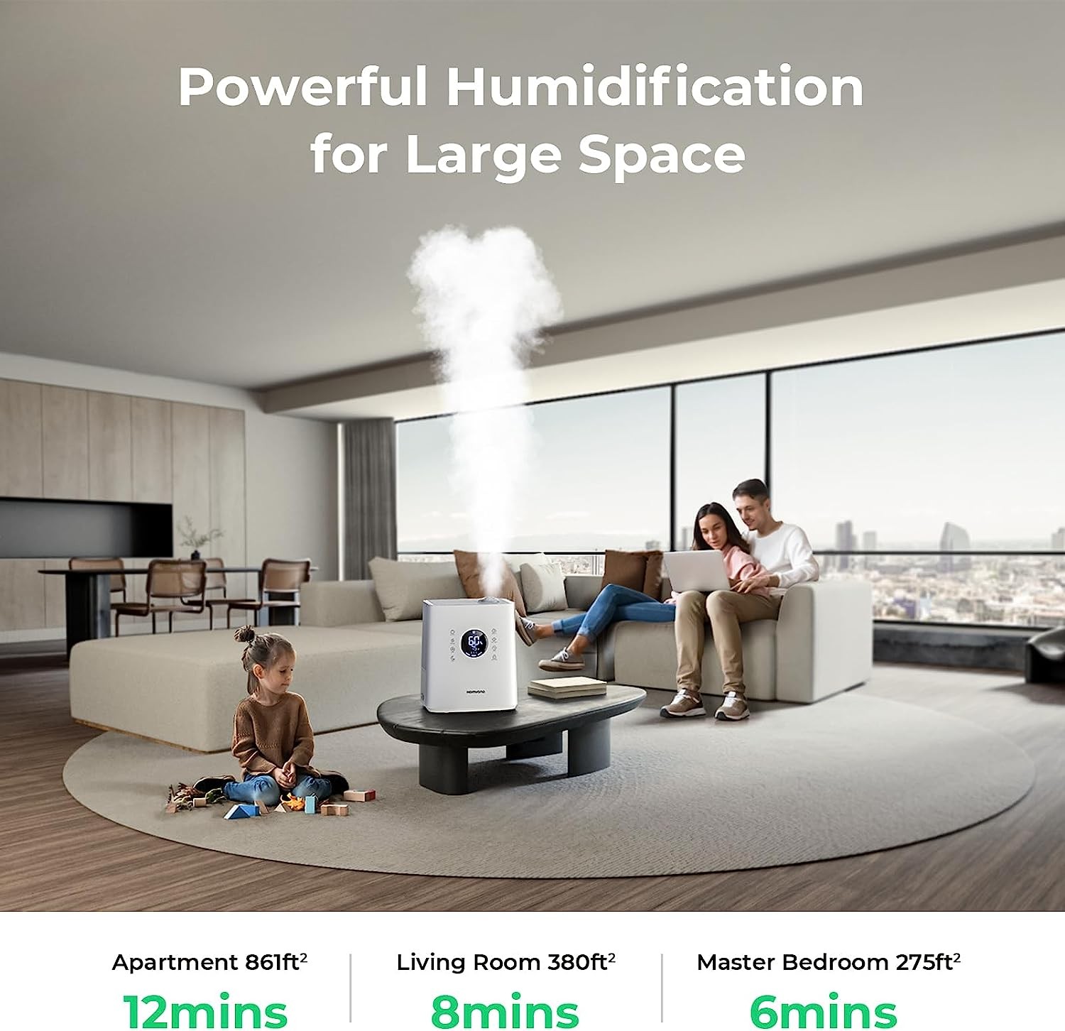 Homvana Humidifiers for Bedroom Large Room, 6.5L Top-Fill Warm & Cool 360° Rotatable Mist Ultrasonic Humidifier for Plants Baby Kids, Vaporizer (Distilled Sterilization) Essential Oil, Auto Sleep Mode