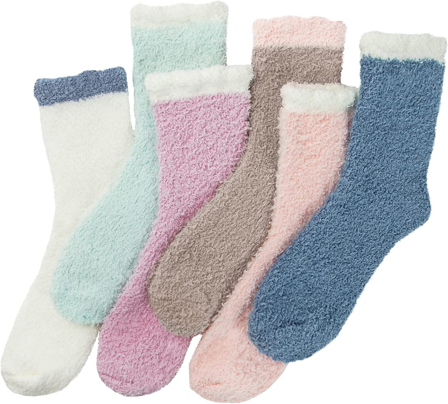Womens Fuzzy Socks 6 Pairs, Winter Warm Fluffy Slipper Socks, Soft Cozy Thick Fleece Socks Gifts