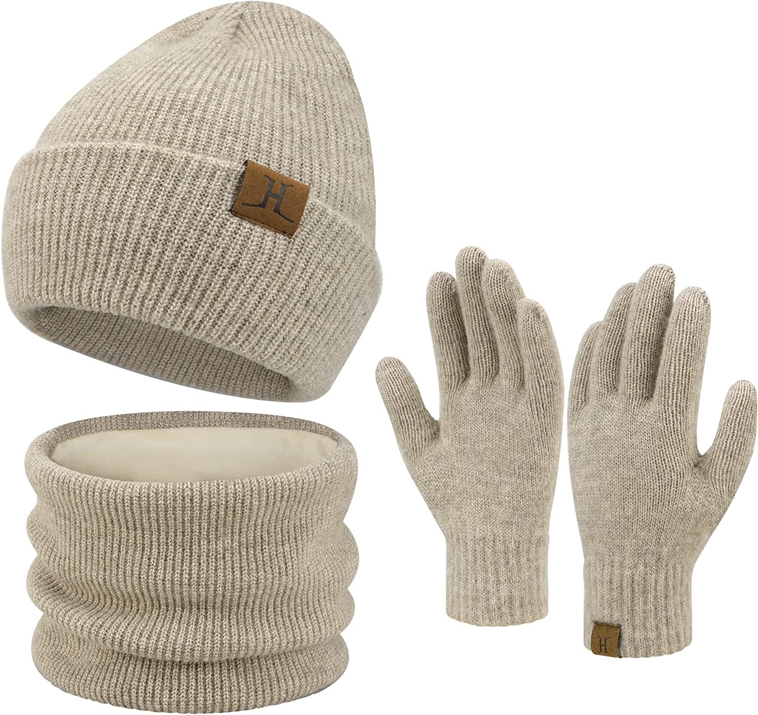 Womens Winter Beanie Hats Scarf Touchscreen Gloves Set Warm Knit Skull Caps Neck Warmer for Women Men